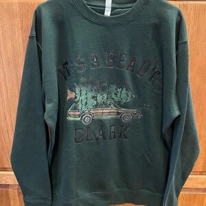 Clark Holiday Graphic Green Fleece Pullover Crew Neck Sweatshirt L
